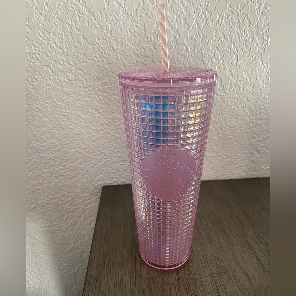 Pink grid Starbucks tumbler